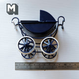 Dollhouse Supplies Miniature Carriage Cart , 1:12 Scale Miniature Metal Pram Miniature Stroller Baby Cart (navy blue) - G099