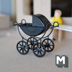 1:12 Scale Miniature Metal Baby Pram, 3-9/16 inch tall, DIY Dollhouse Supply (black)