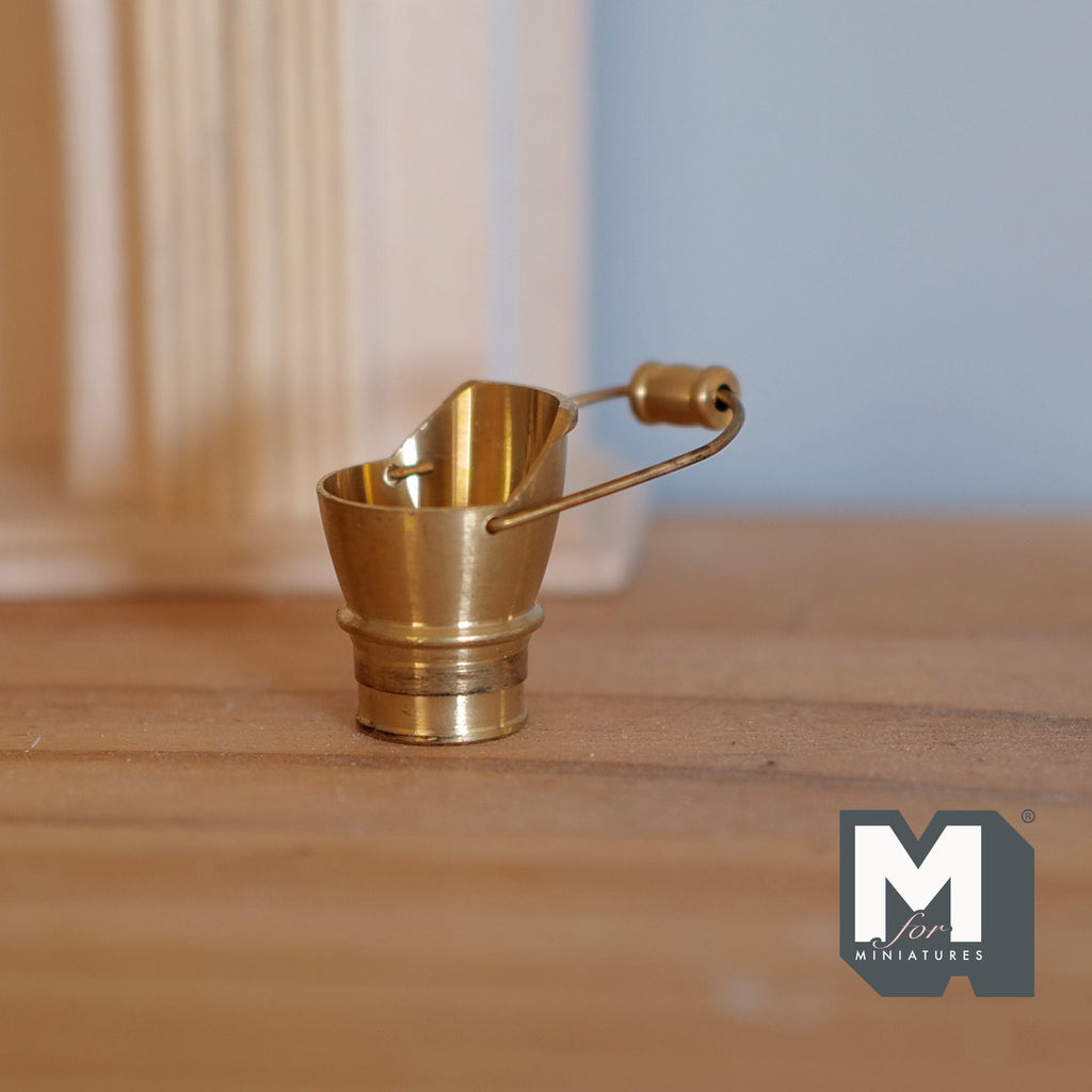 1:12 Scale Miniature Metal Coal Scuttle with Handle, 7/8 inch tall, DIY Dollhouse Supply (brass)