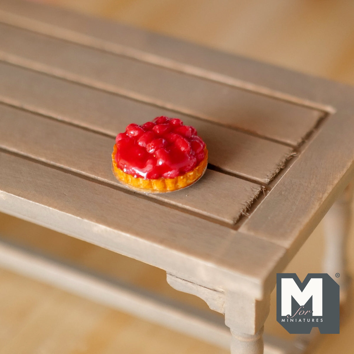 1:12 Scale Miniature Strawberry Pie on Metal Plate, 7/8 inch dia., DIY Dollhouse Supply