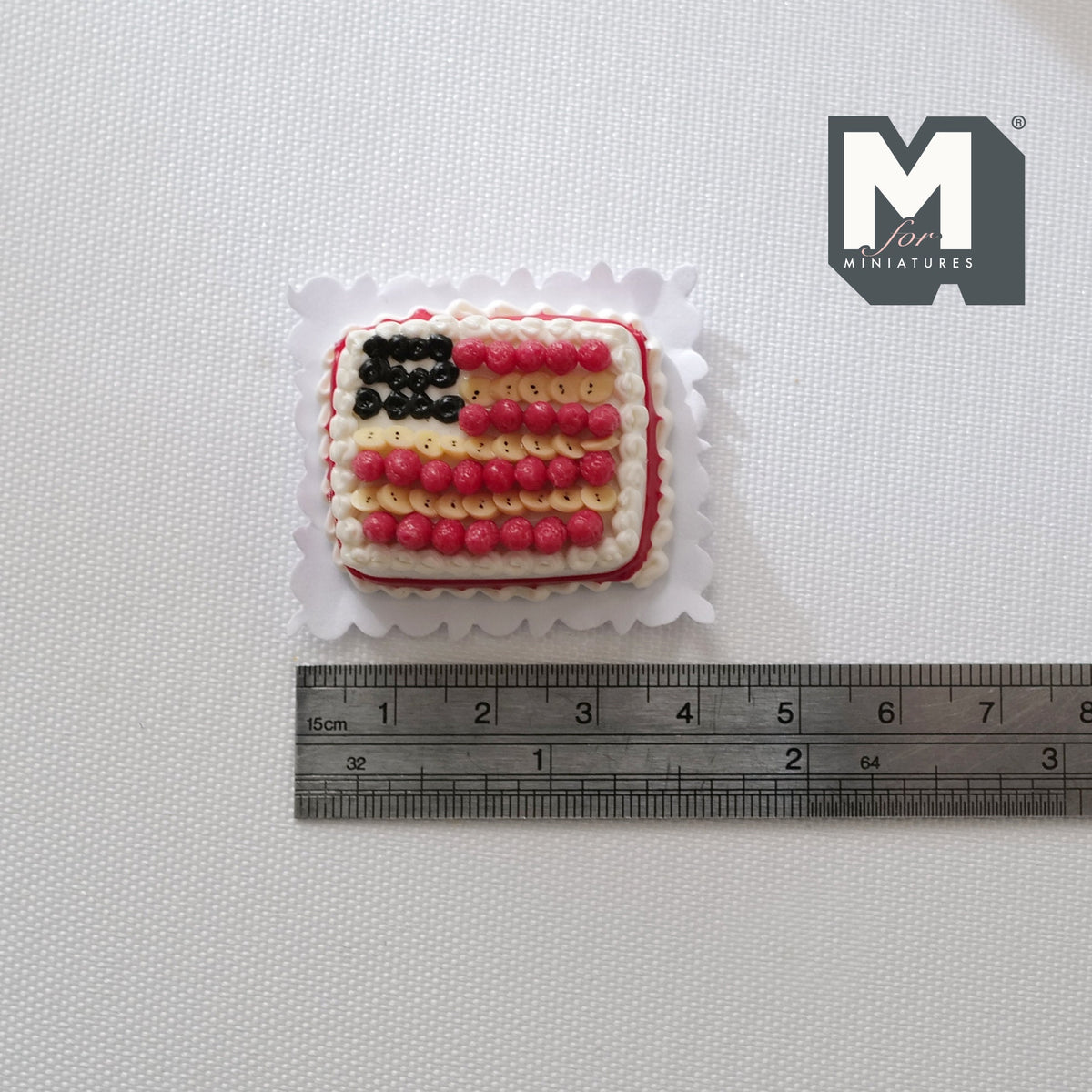 Miniature American Flag Fruit and Cookie Cake 1:12 Scale Dollhouse Strawberry Cake 1-1/4 inch wide (clay) - D025