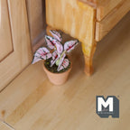 1:12 Scale Miniature Potted Pink and Green Variegated Leaf Plant in Clay Pot, 1-9/16 inch tall, DIY Dollhouse Supply