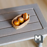 Miniature Bread and Rope Basket Set of 4 , 1:12 Scale Dollhouse Supplies Food Decoration Buns and Basket  D064