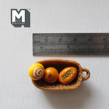 Miniature Bread and Rope Basket Set of 4 , 1:12 Scale Dollhouse Supplies Food Decoration Buns and Basket  D064