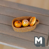 Miniature Bread and Rope Basket Set of 4 , 1:12 Scale Dollhouse Supplies Food Decoration Buns and Basket  D064