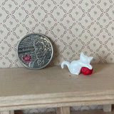 Miniature White Kitten Playing Cotton Ball 1:12 Scale Dollhouse Supplies Cat Cotton Ball  - C064