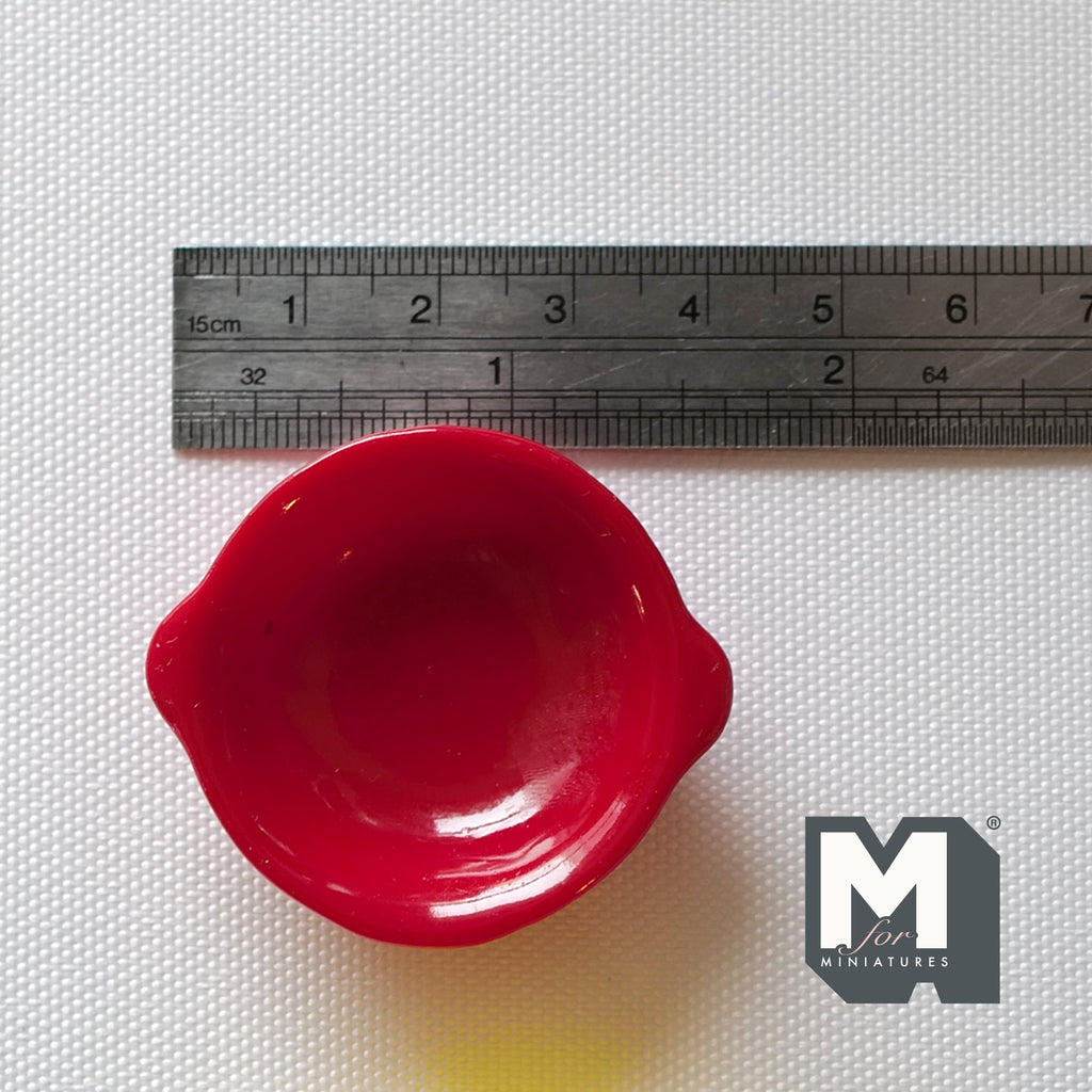 1:12 Scale Miniature Salad Bowl with Handles, 1-5/8 inch wide, DIY Dollhouse Supply (red)