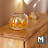 1:12 scale Miniature Dollhouse Supplies Round Fish Bowl with 2 Gold Fish, Beige Sand - D078