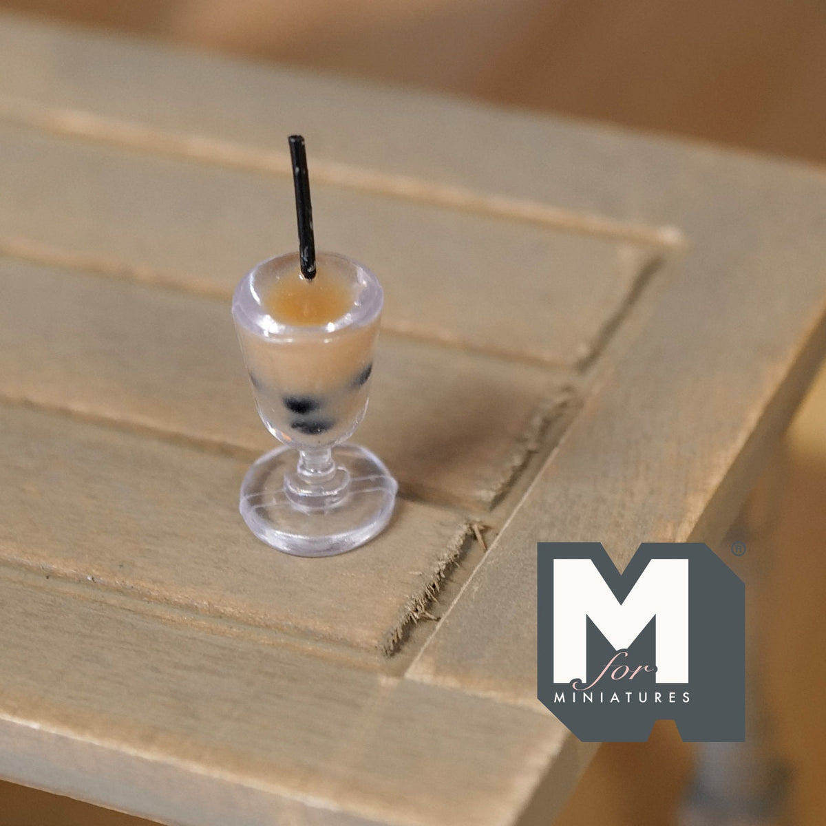 1:12 Scale Miniature Bubble Tea in Footed Cup with Straw, 11/16 inch tall, DIY Dollhouse Supply
