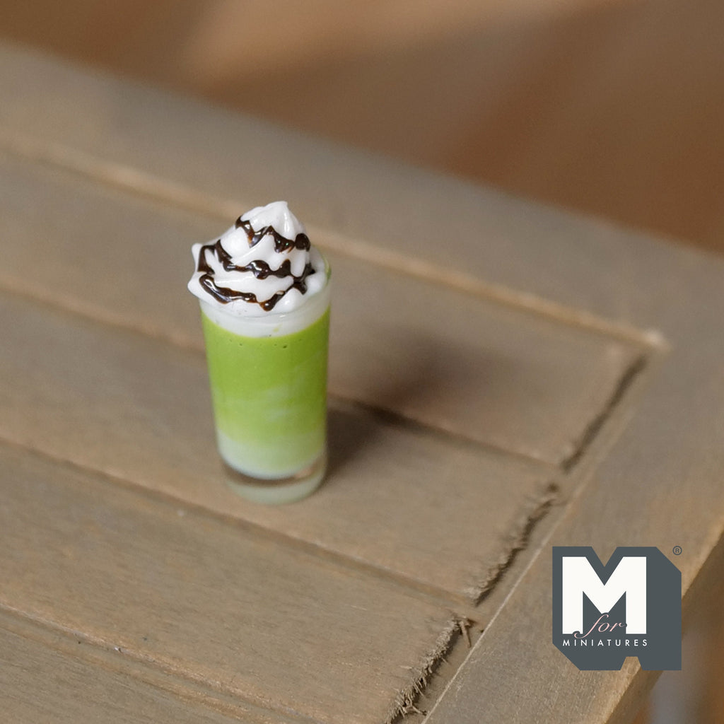 1:12 Scale Miniature Milkshake with Whipped Cream and Chocolate Sauce, 1 inch tall, DIY Dollhouse Supply (green)