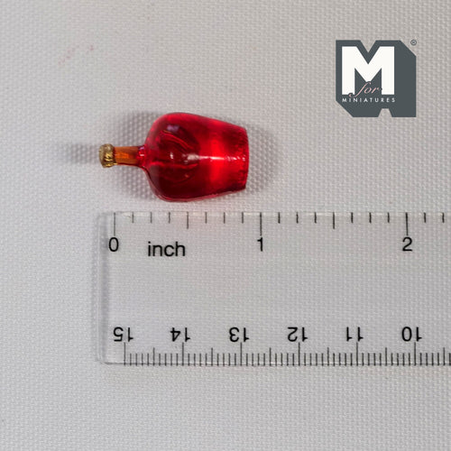 1:12 Scale Miniature Bocksbeutel Wine Bottle, Flat Round Shape, 1 inch tall, DIY Dollhouse Supply (red)