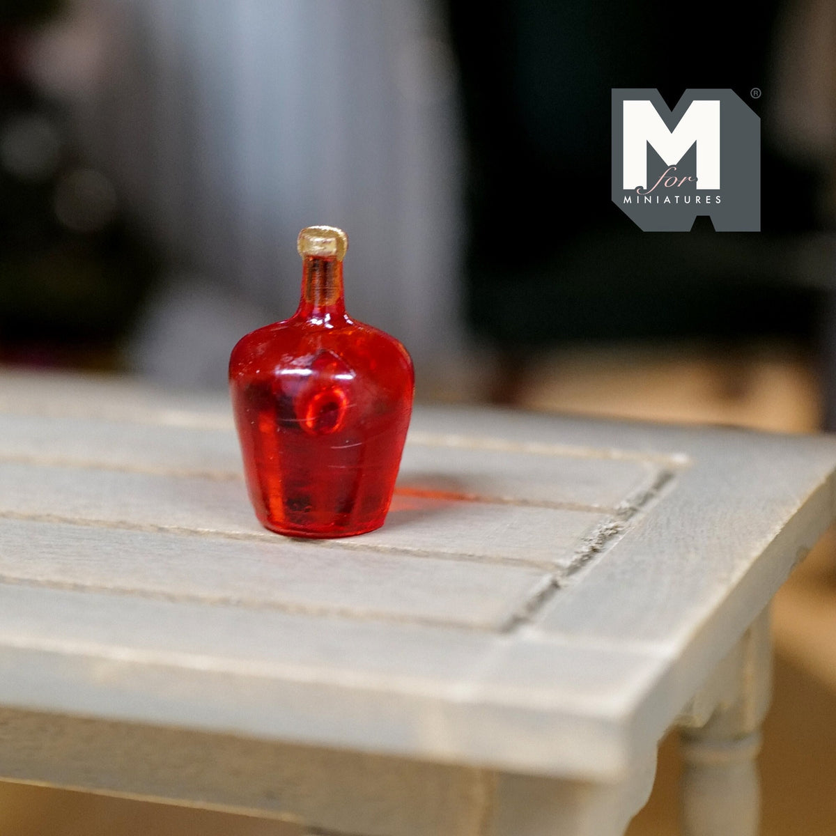 1:12 Scale Miniature Bocksbeutel Wine Bottle, Flat Round Shape, 1 inch tall, DIY Dollhouse Supply (red)