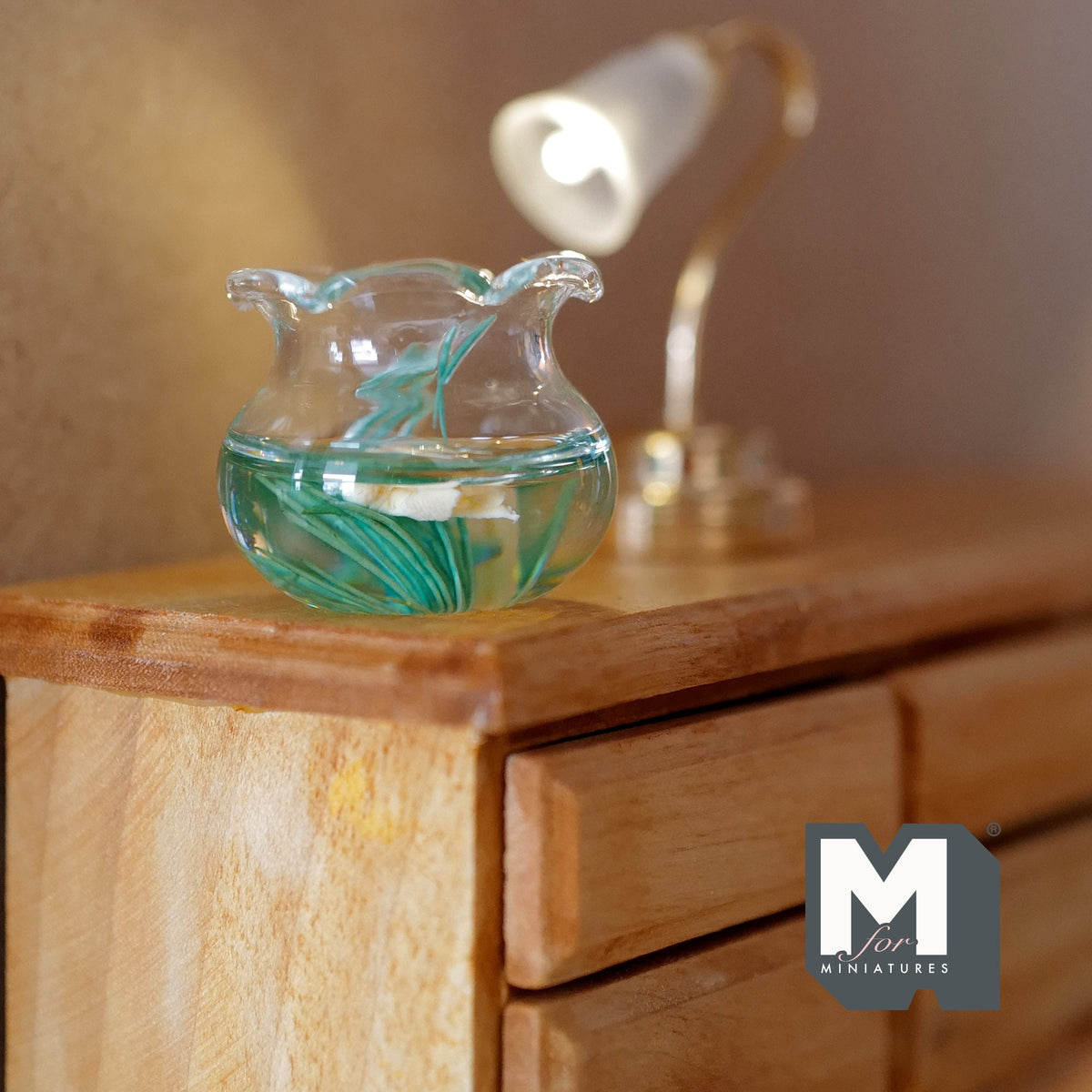1:12 Scale Miniature Glass Fish Bowl with 2 Goldfish and Plants, 1 inch dia., DIY Dollhouse Supply