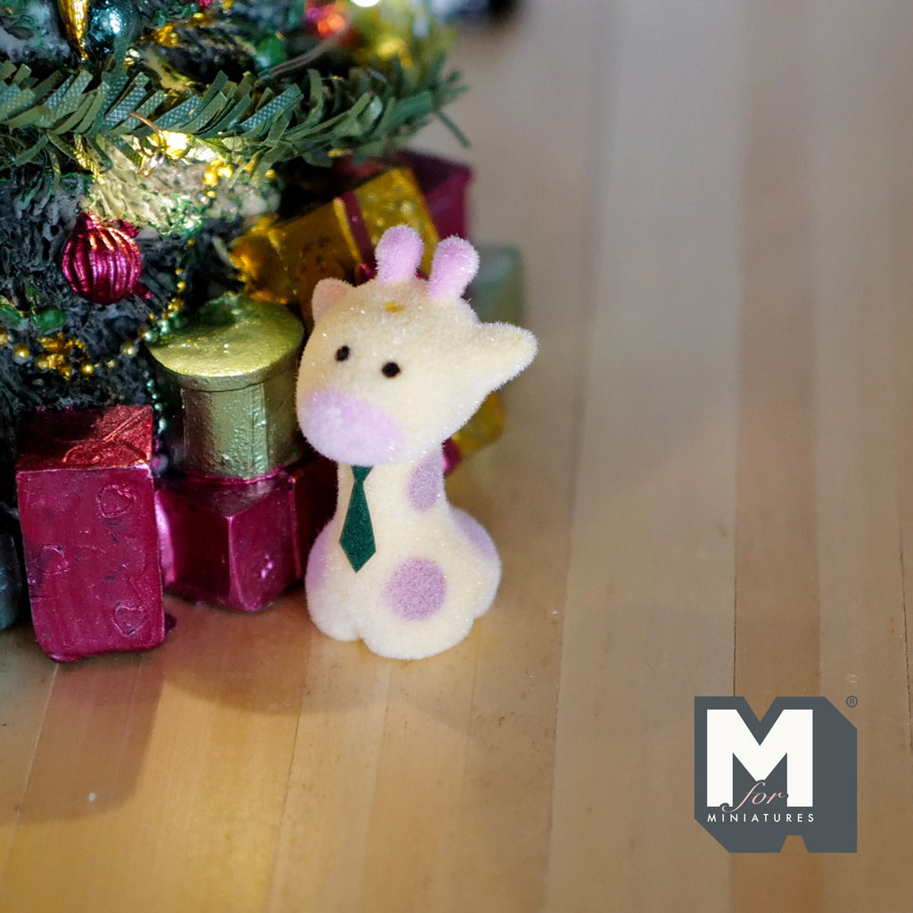 1:12 Scale Miniature Baby Giraffe with Neck Tie, 1-5/8 inch tall, DIY Dollhouse Supply (flocked skin)