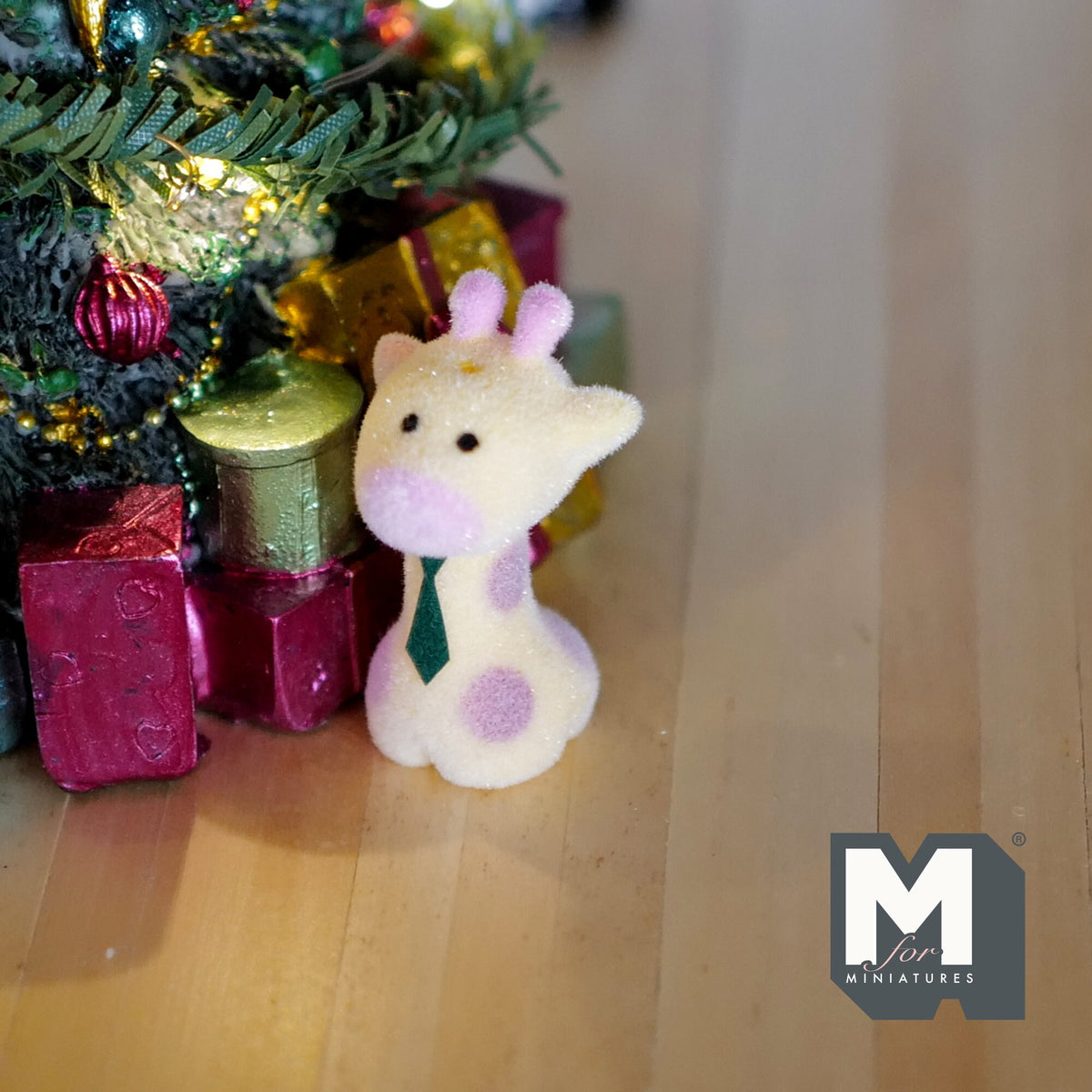 1:12 Scale Miniature Baby Giraffe with Neck Tie, 1-5/8 inch tall, DIY Dollhouse Supply (flocked skin)
