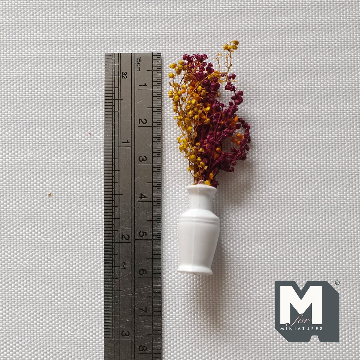 1:12 Scale Miniature Dried Flowers in Round Vase, 2-3/16 inch tall, DIY Dollhouse Supply (red and yellow)