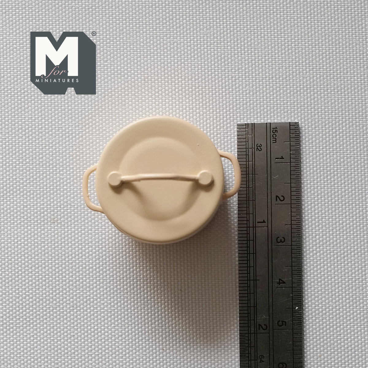 1:12 Scale Miniature Metal Cooking Pot with Lid, Side Handles, 1-1/16 inch dia., DIY Dollhouse Supply (cream)