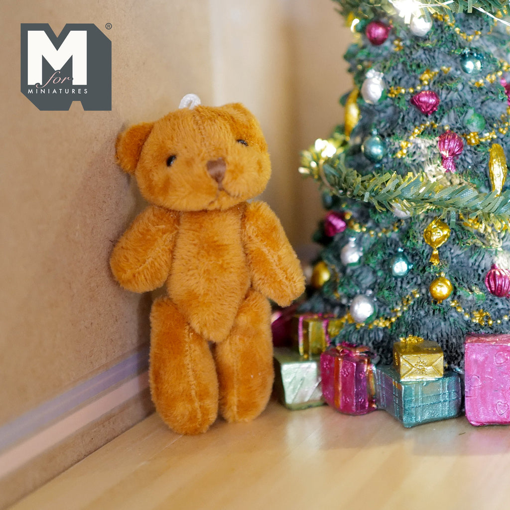 1:12 Scale Miniature Plush Teddy Bear, Jointed Arms and Legs, Large Size, 3-7/16 inch tall, DIY Dollhouse Supply (golden brown)