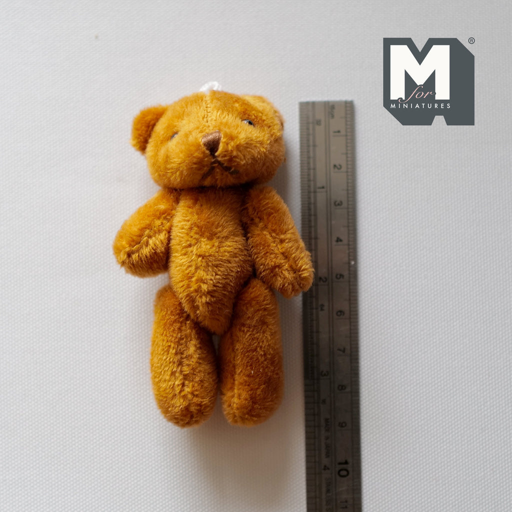 1:12 Scale Miniature Plush Teddy Bear, Jointed Arms and Legs, Large Size, 3-7/16 inch tall, DIY Dollhouse Supply (golden brown)