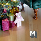 Miniature Plush Bear 1:12 Scale Dollhouse Supplies Mini Standing Bear with Ribbon (pink) - F031