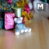 Miniature Plush Bear 1:12 Scale Dollhouse Supplies Mini Sitting Bear with Ribbon (blue) - F011