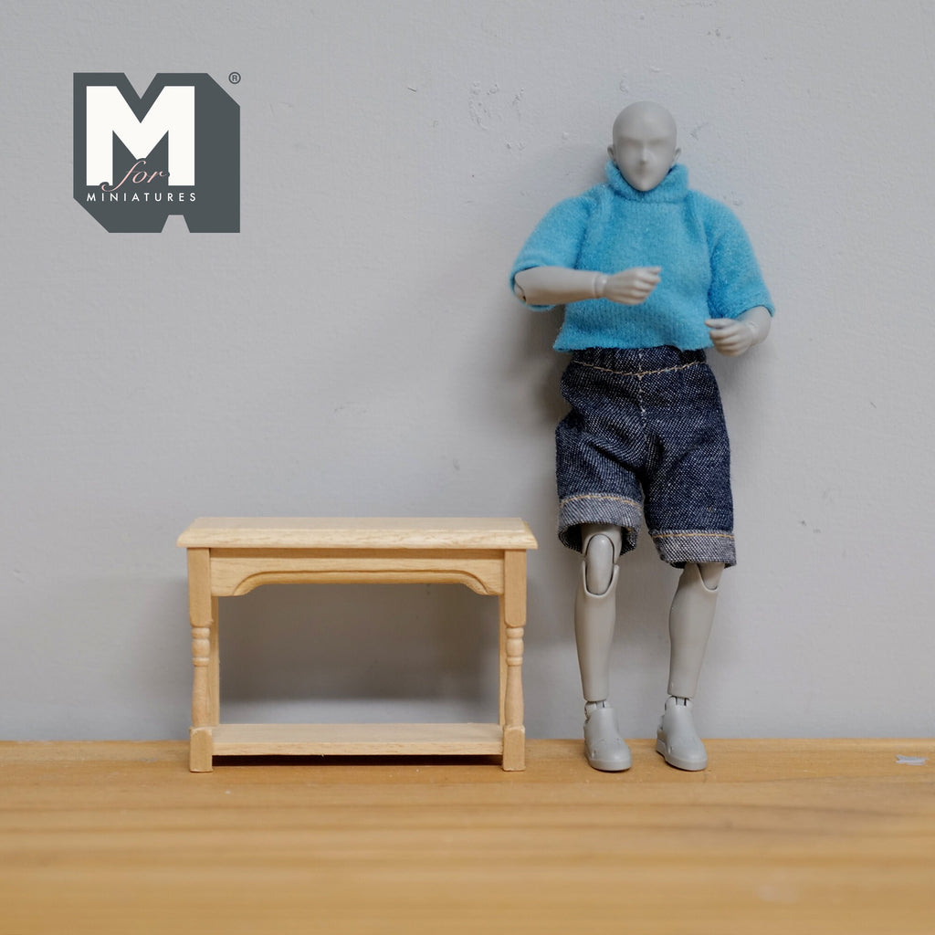 1:12 Scale Miniature Unpainted Wood Hall Table, Lower Shelf, 2 inch tall, DIY Dollhouse Supply