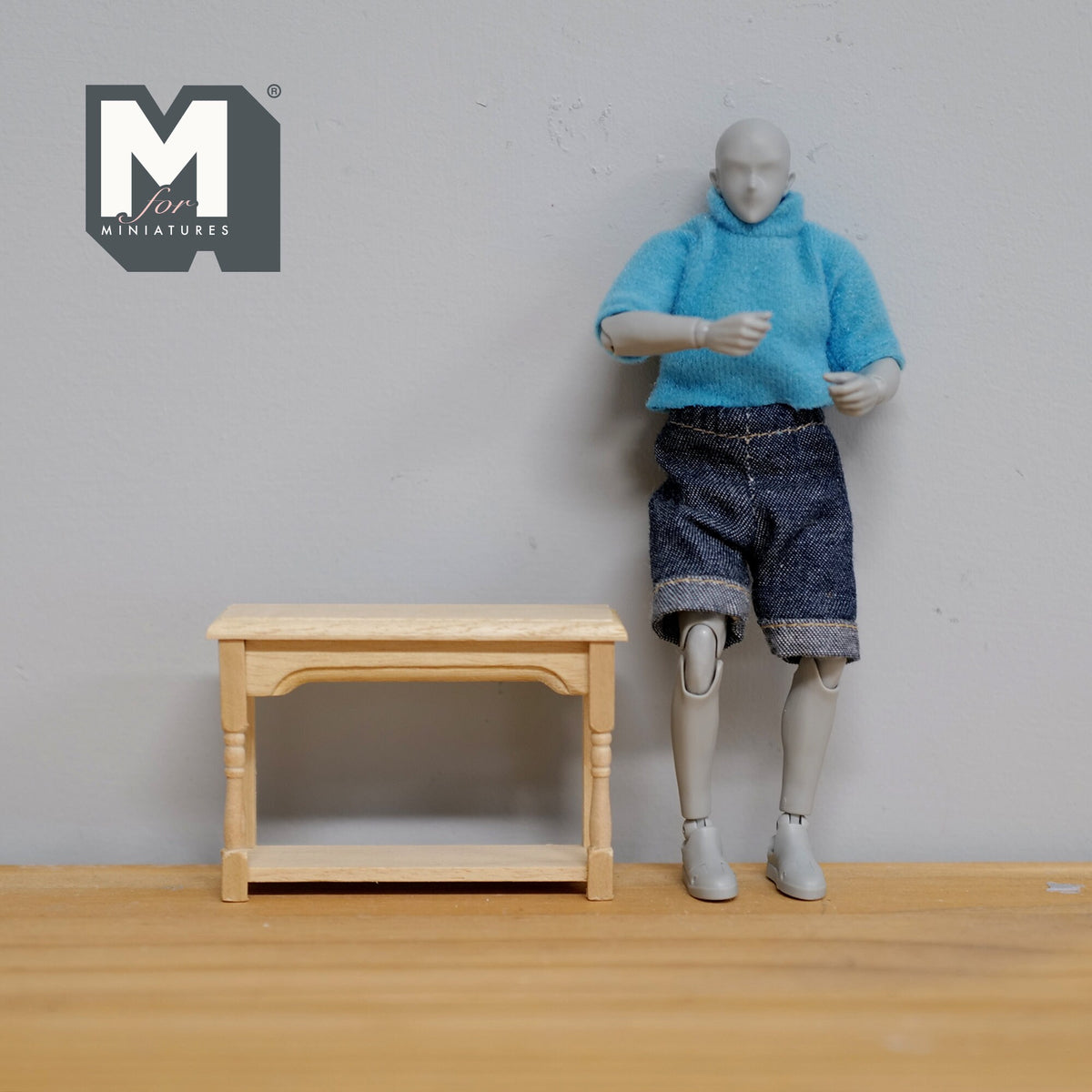 1:12 Scale Miniature Unpainted Wood Hall Table, Lower Shelf, 2 inch tall, DIY Dollhouse Supply