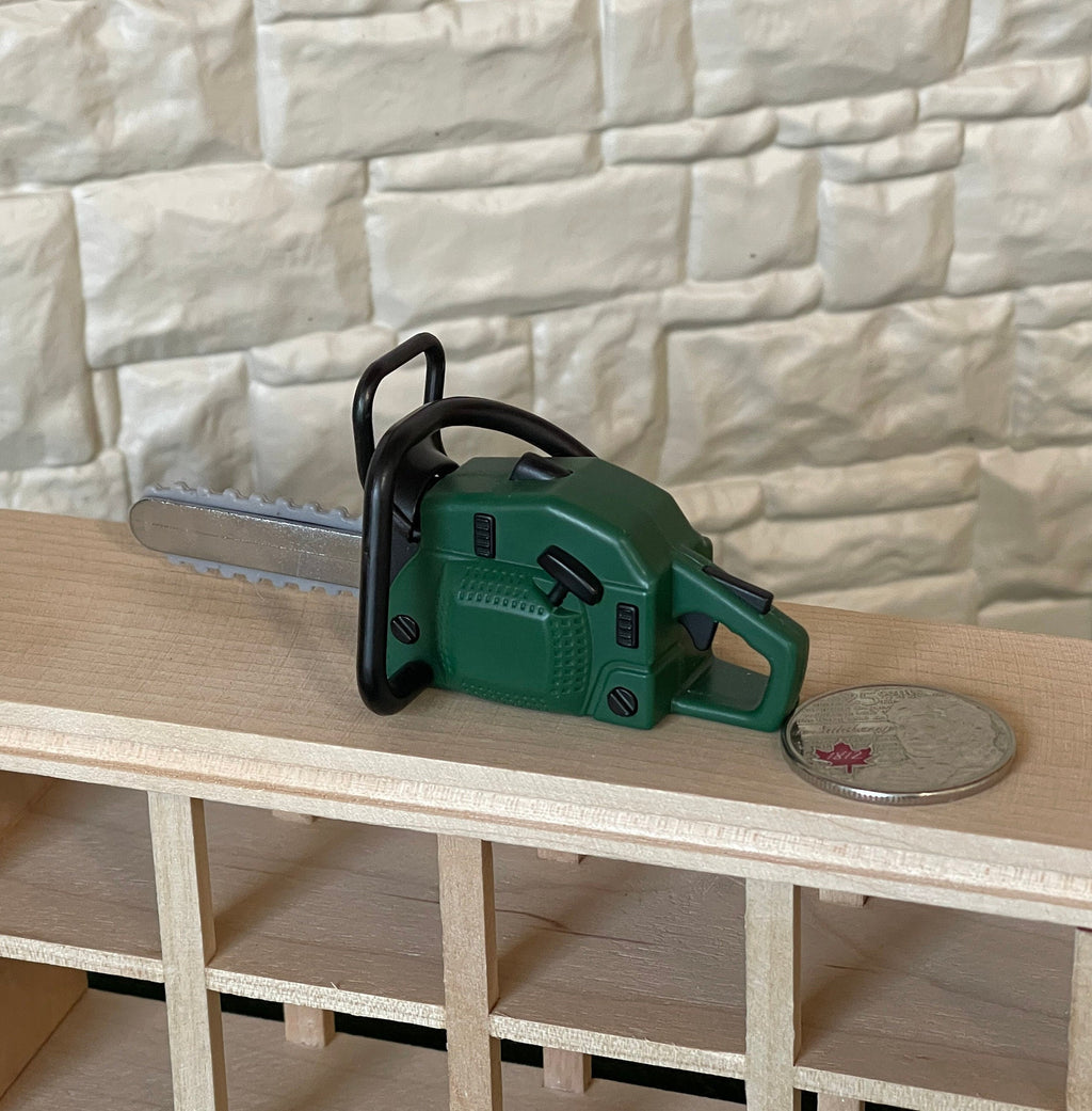 1:12 Scale Miniature Chainsaw, 3-3/8 inch long, DIY Dollhouse Supply (green) (non working)