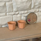 1:12 scale miniature clay hexagon flower pots, set of 2 in terracotta color, shown beside a coin for scale