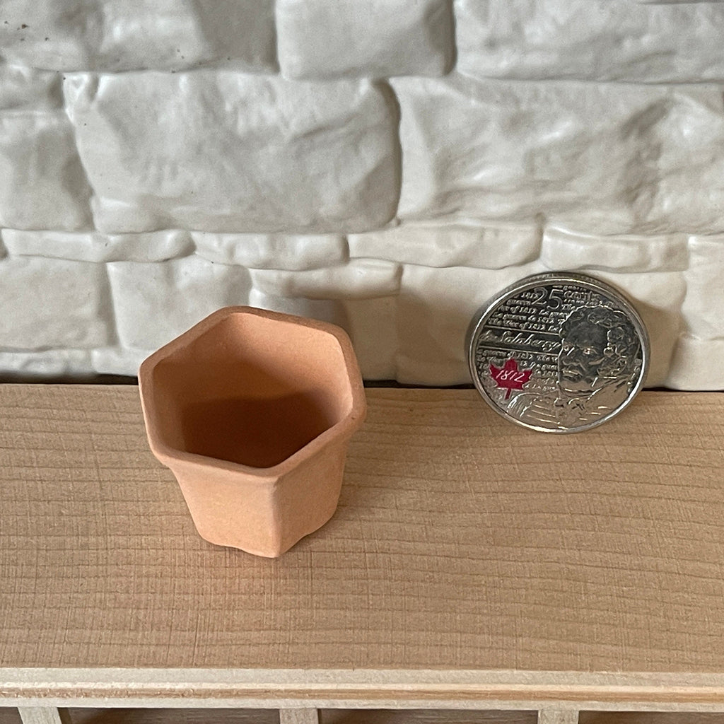 1:12 Scale Miniature Clay Hexagon Flower Pot, 7/8 inch tall, DIY Dollhouse Supply