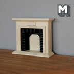 Miniature pejs i træ med murstensmønstret ildsted i skala 1:12, 3-3/8 inch høj, gør-det-selv-materiale til dukkehus (creme)