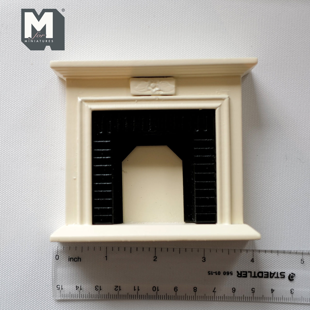 1:12 Scale Miniature Wood Fireplace with Brick Pattern Firebox, 3-3/8 inch tall, DIY Dollhouse Supply (cream)