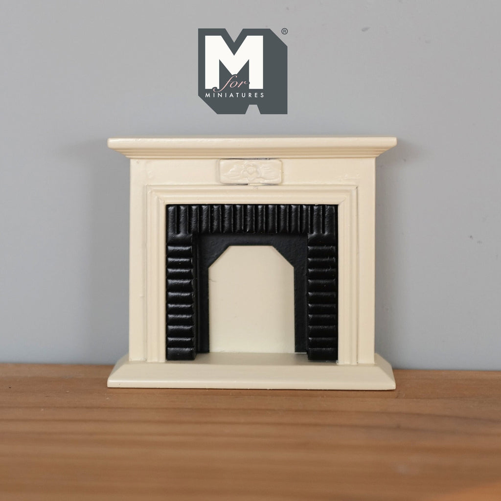 1:12 Scale Miniature Wood Fireplace with Brick Pattern Firebox, 3-3/8 inch tall, DIY Dollhouse Supply (cream)