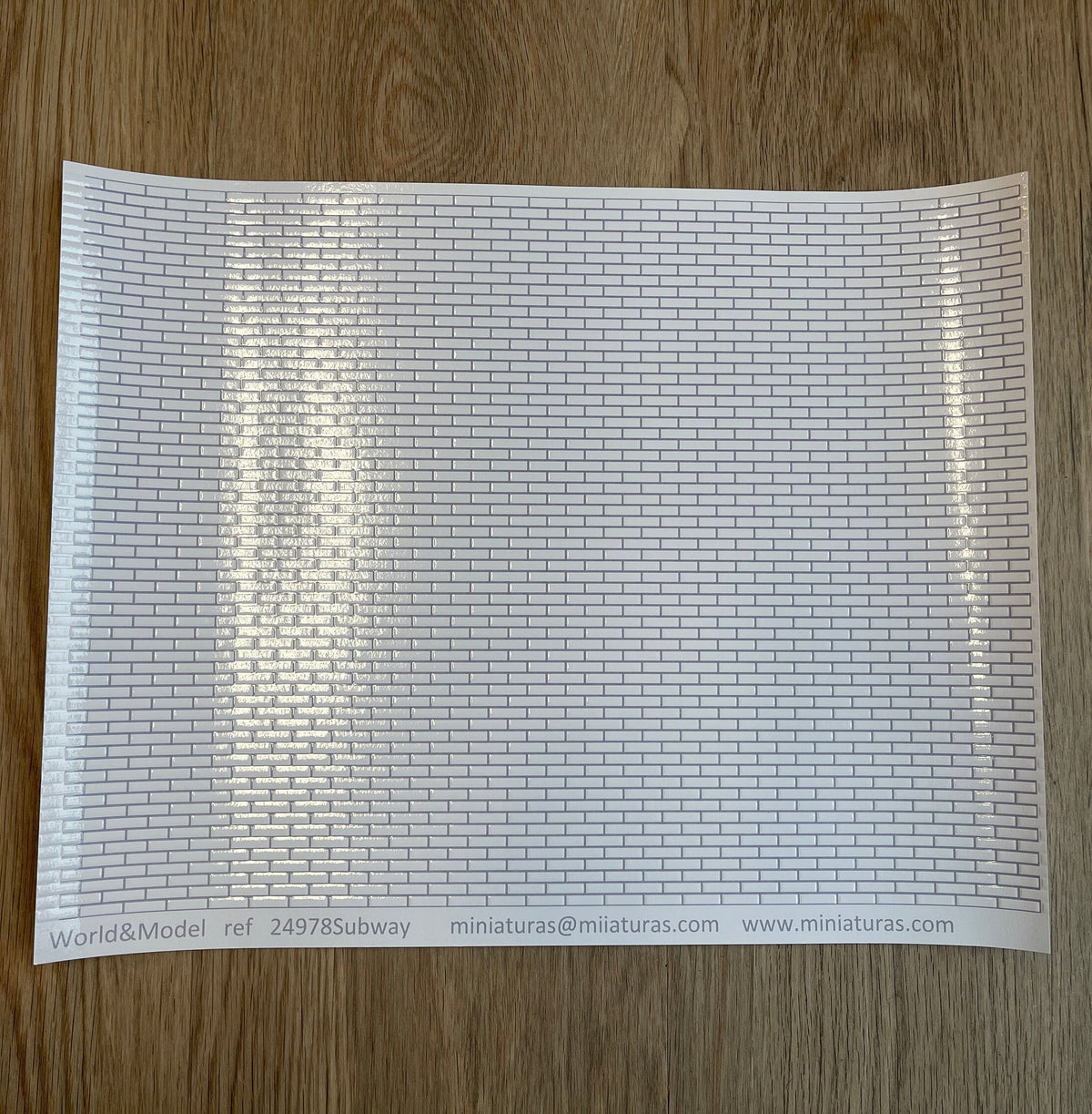 1:12 Scale Miniature White Subway Tile Embossed Wallpaper with Gray Grout, 16-5/16 x 12-1/2 inch, DIY Dollhouse Supply