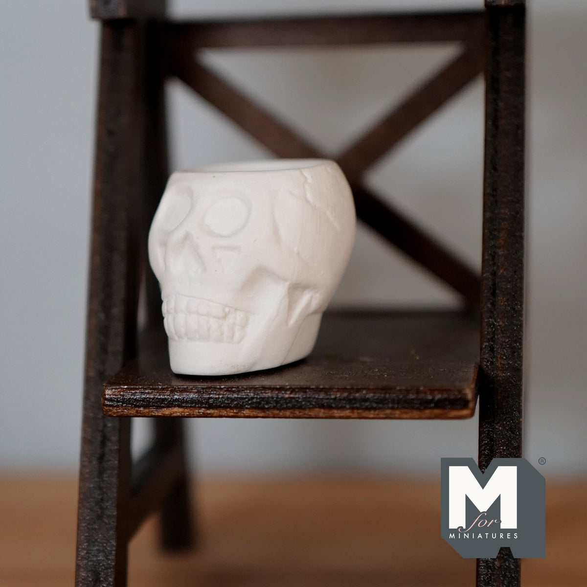 Dollhouse Miniature Ceramic Halloween Skull Planter (unglazed) - B084