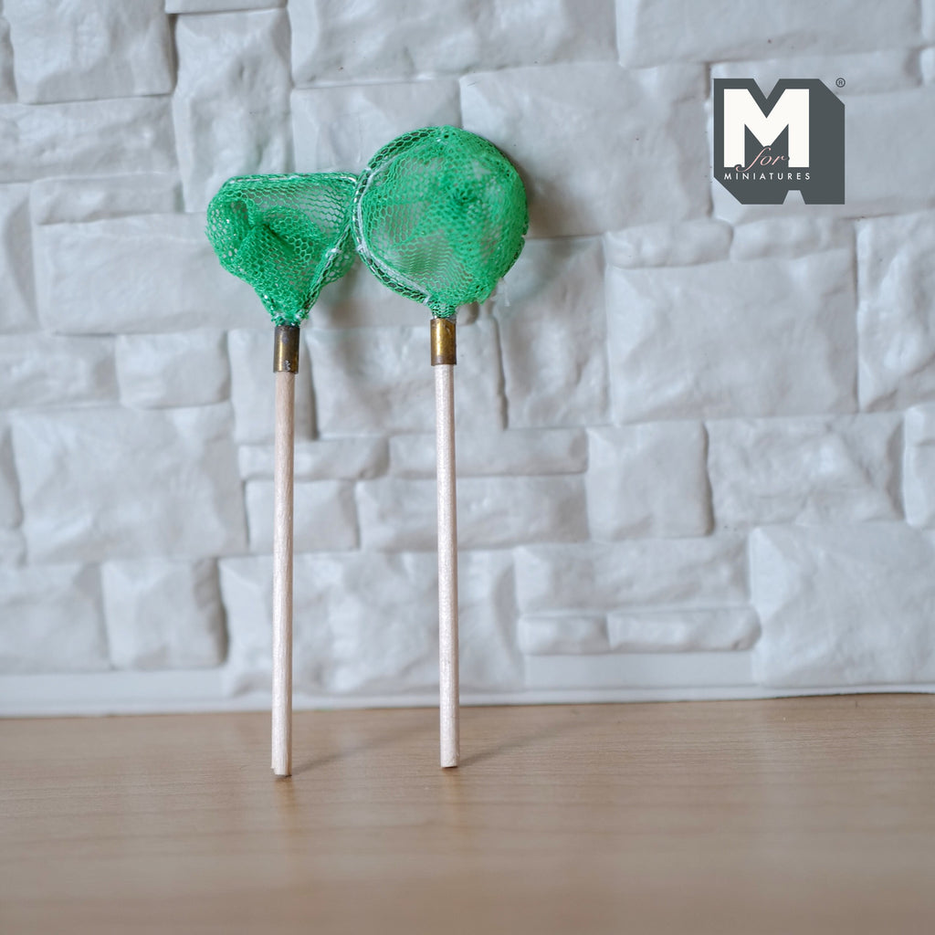 Miniature Fishnet Set of 2 , 1:12 Scale Fishing Net Dollhouse Outdoor Sport Decoration (green) - E074