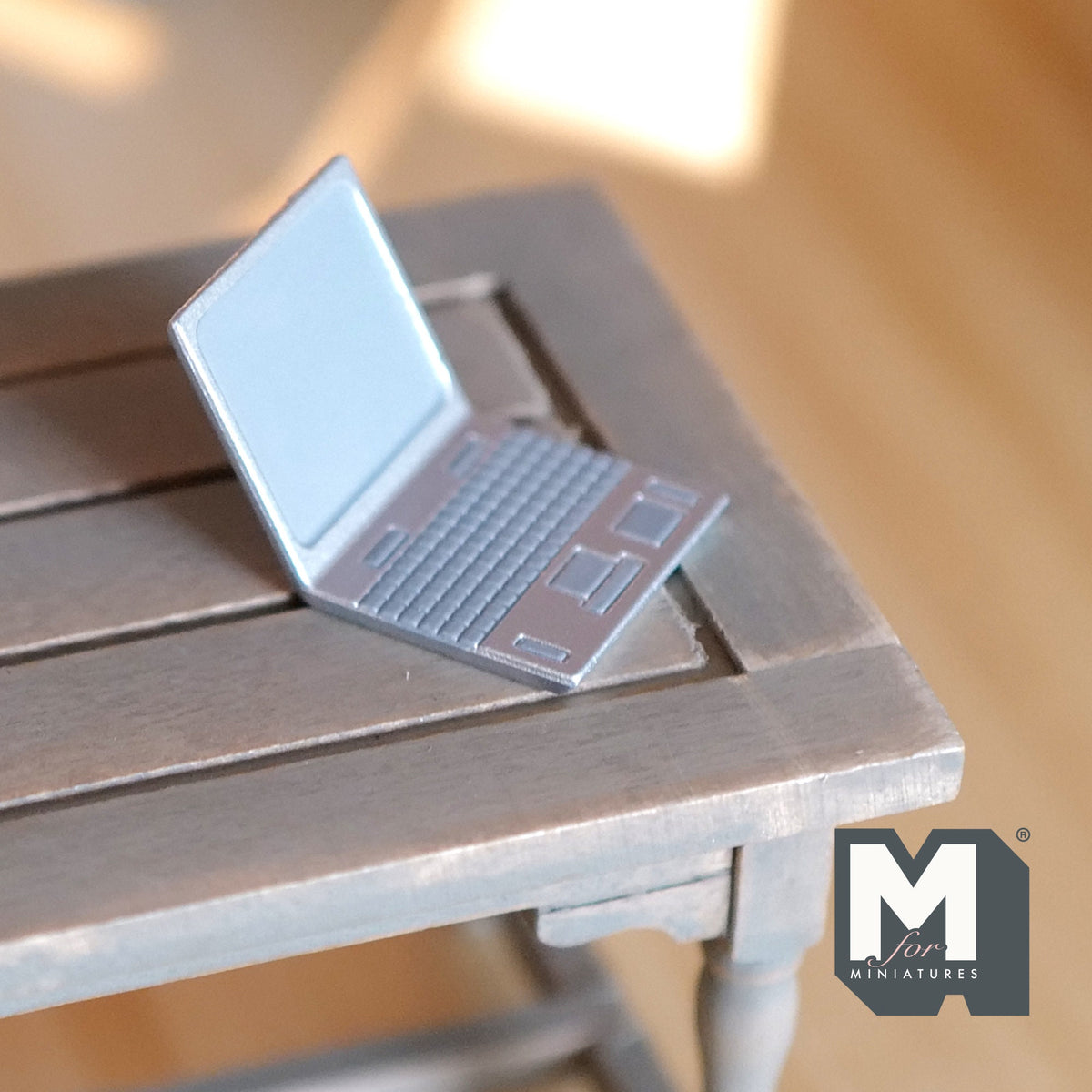 1:12 Scale Miniature Laptop Computer with Keyboard, 1 inch wide, DIY Dollhouse Supply (silver)
