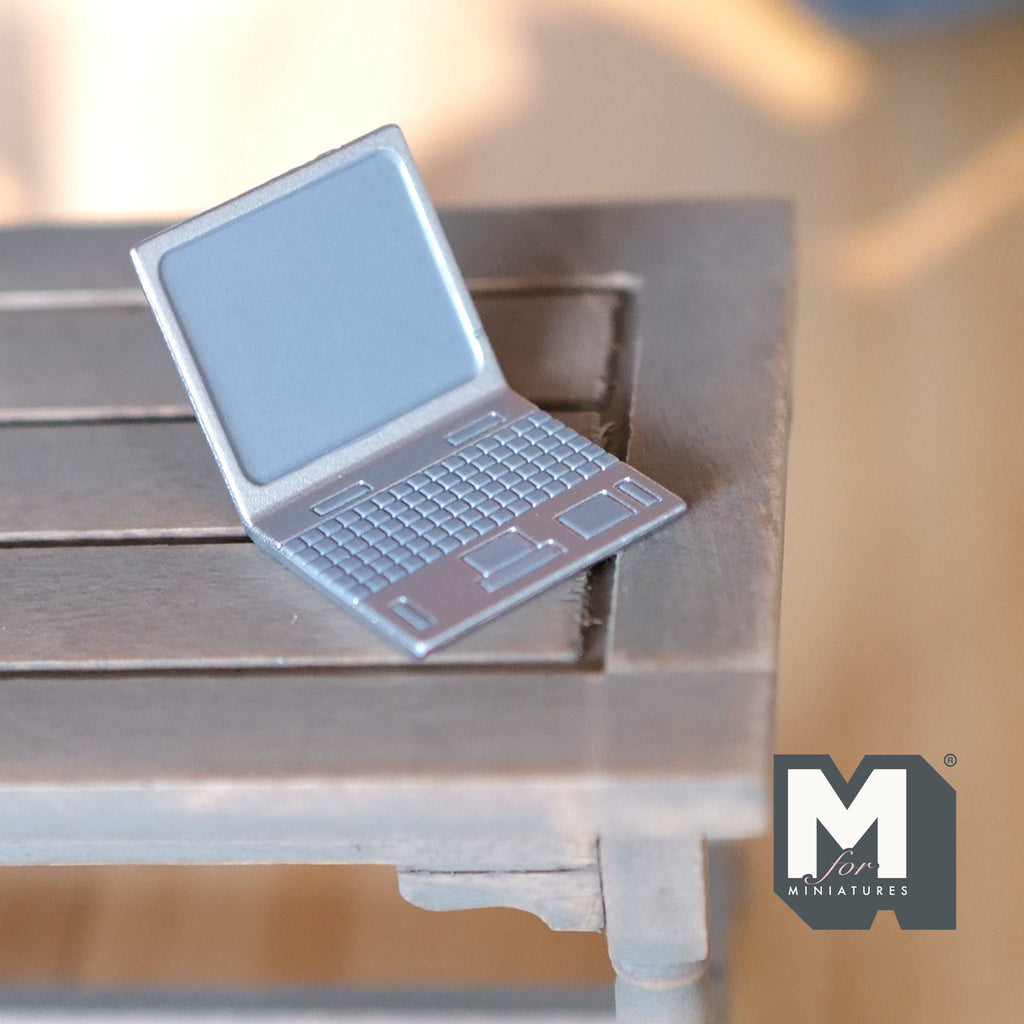 1:12 Scale Miniature Laptop Computer with Keyboard, 1 inch wide, DIY Dollhouse Supply (silver)