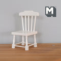 1:12 scale miniature wood slat back dining chair in white with turned legs, shown on a wood floor
