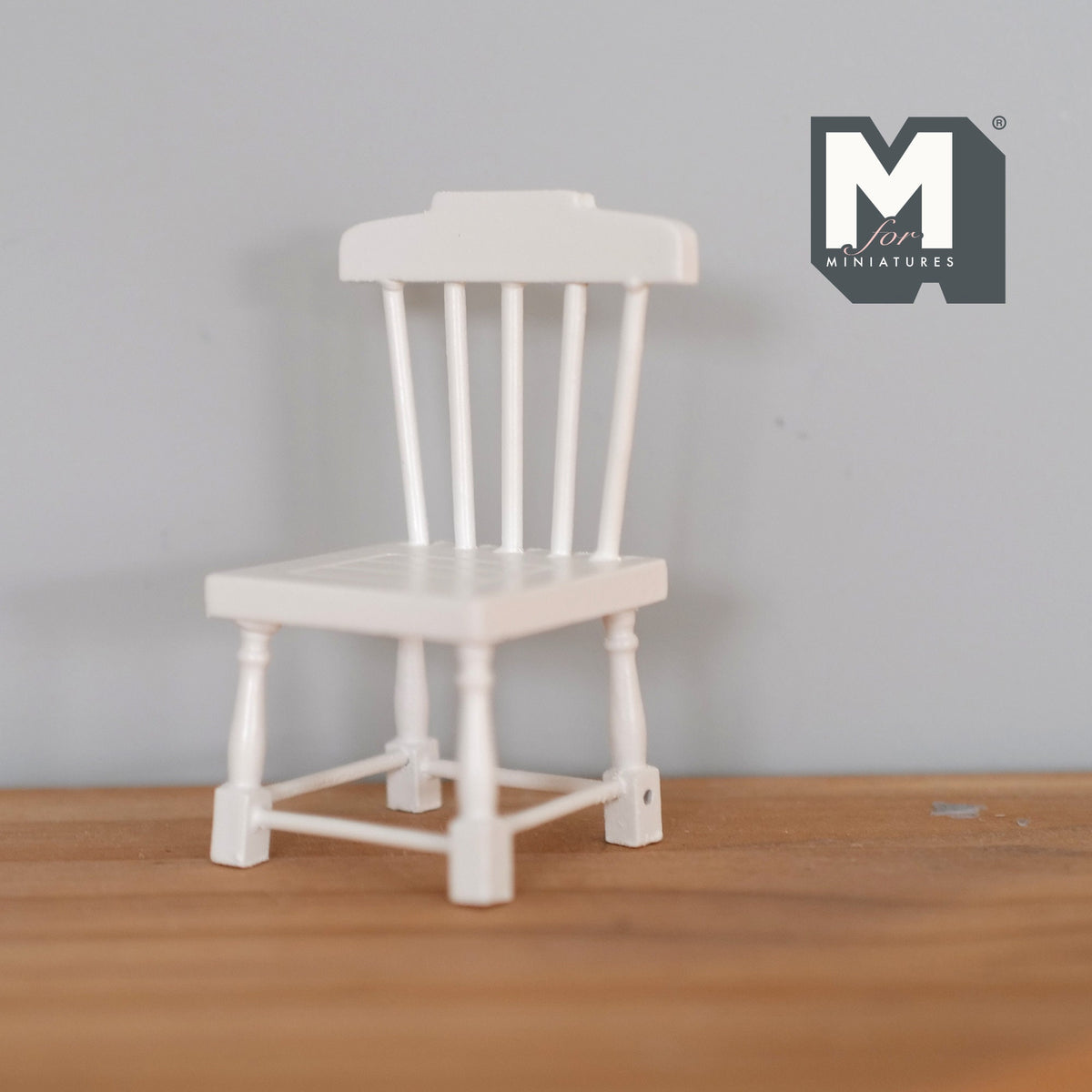 1:12 Scale Miniature Wood Slat Back Dining Chair, 3-3/16 inch tall, DIY Dollhouse Supply (white)