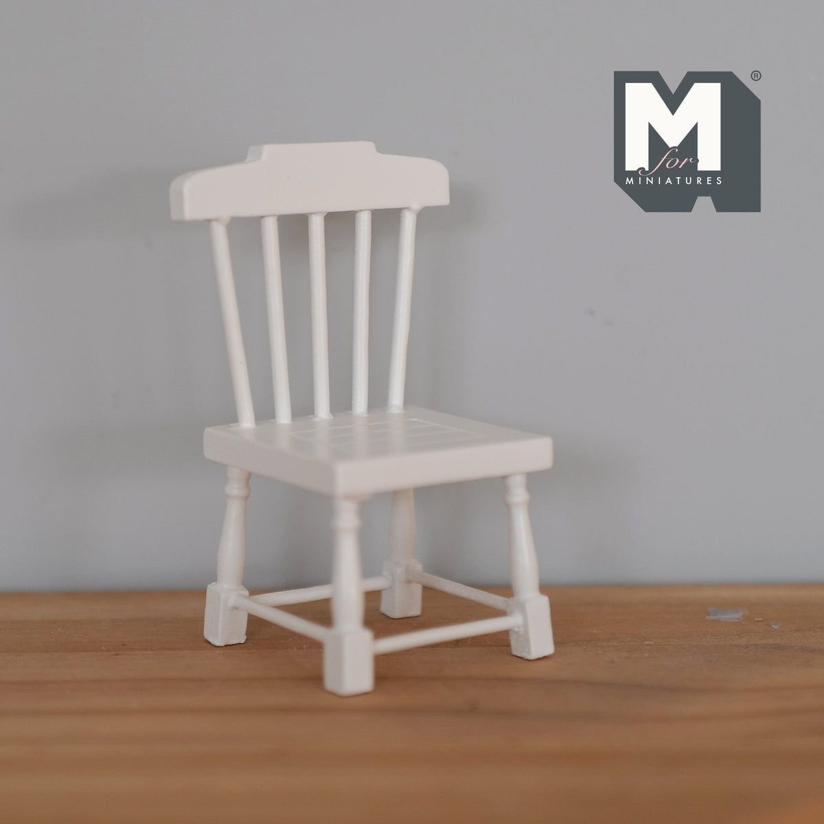 1:12 Scale Miniature Wood Slat Back Dining Chair, 3-3/16 inch tall, DIY Dollhouse Supply (white)