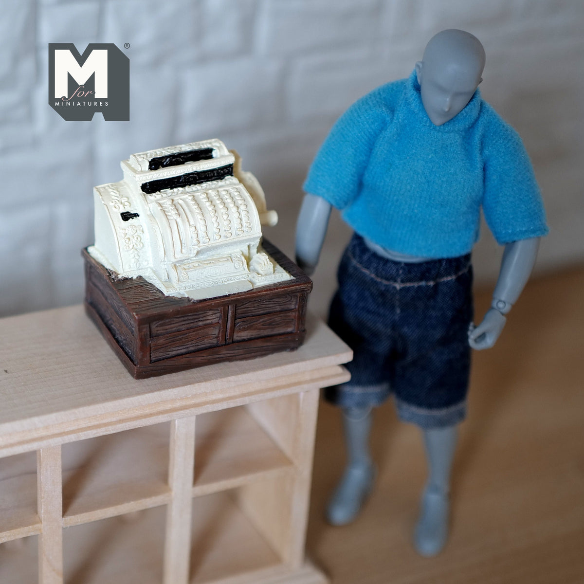 1:12 Scale Miniature Victorian Style Cash Register, Wood Look Drawer Base, 1-11/16 inch tall, DIY Dollhouse Supply (cast resin)