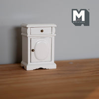 Dollhouse Nightstand 1:12 Scale Miniature White Nightstand with Swing Door and Drawer