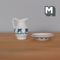 Miniature Ceramic Jug and Plate 1:12 Scale Dollhouse Kitchenware Decoration Set of 2 - A030