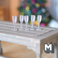 Miniature Sparkling Wine Glass Set of 5 1:12 Scale Wine Glasses (plastic) - E085