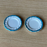 Miniature Dining Plates Set of 2 1:12 Scale Dollhouse Tableware 7/8"(Dia.) (metal) (blue) - A040