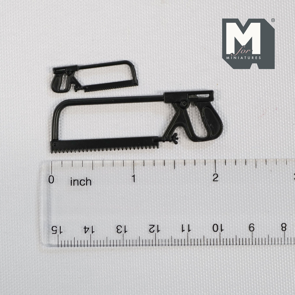 1:12 Scale Miniature Metal Hacksaws, Set of 2, 2-1/8 inch long, DIY Dollhouse Supply (black)