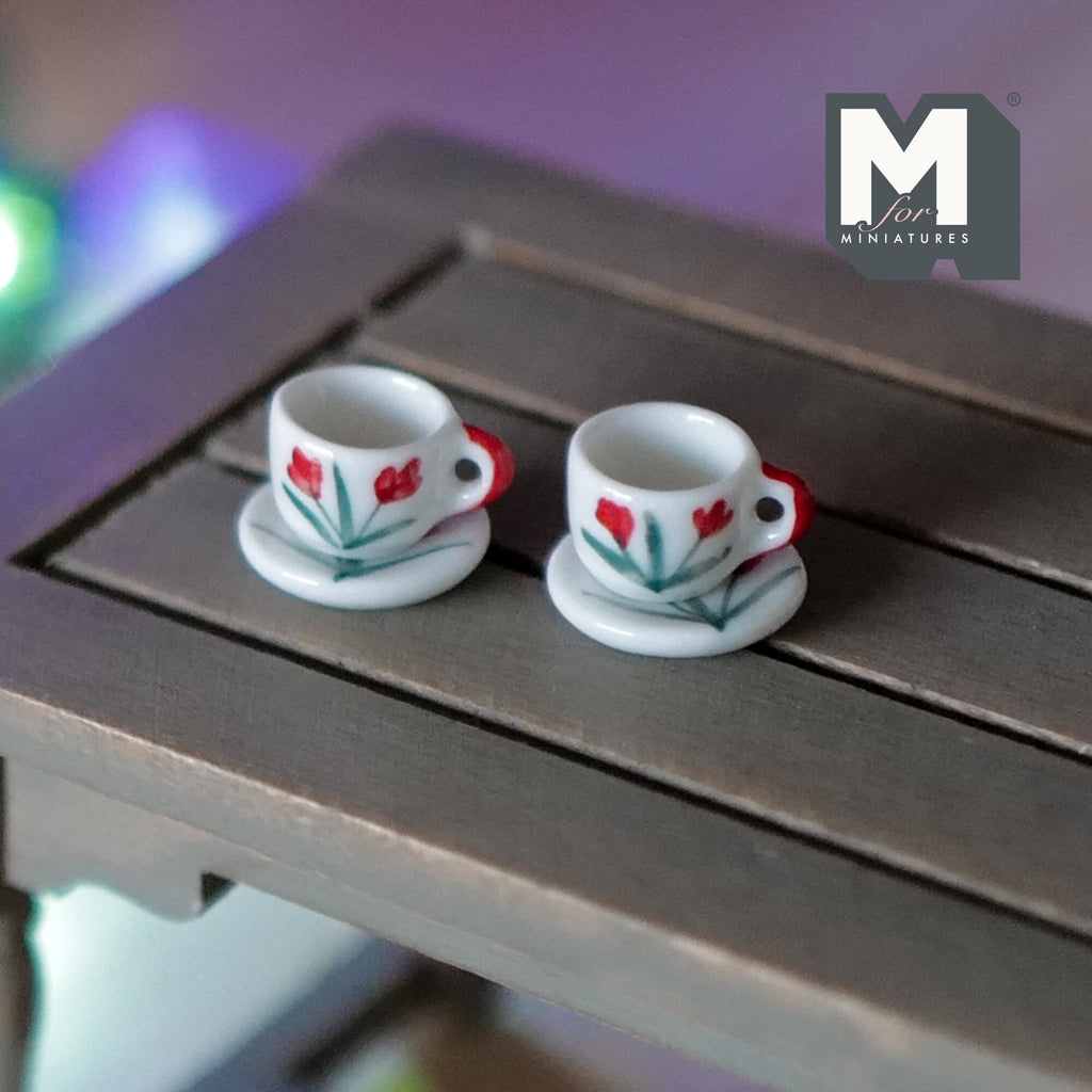 1:12 miniature ceramic coffee mug with handle tea cup 2 sets 4 pcs total - A076