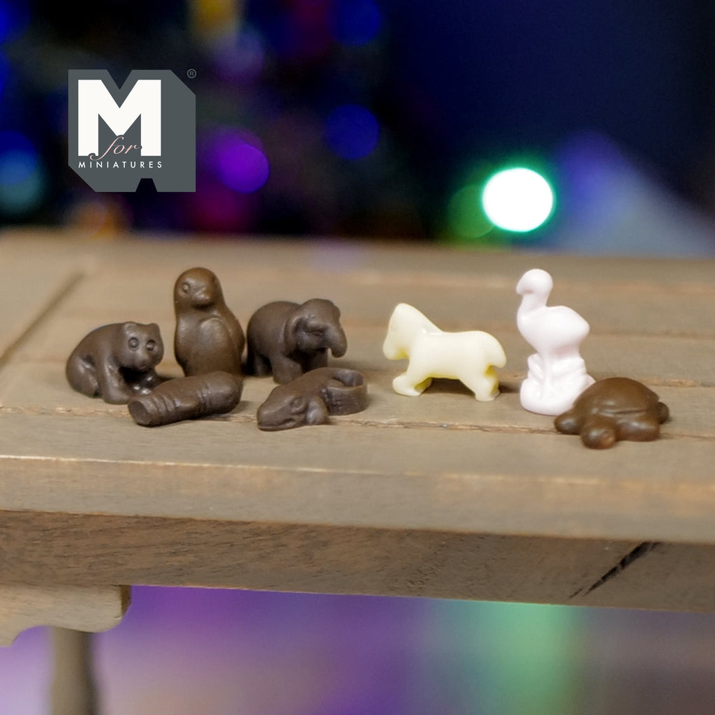 1:12 Scale Miniature Animal Shaped Chocolates, Set of 8, 1/2 inch tall, DIY Dollhouse Supply