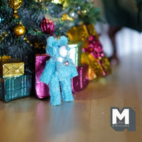 Miniature Plush Bear 1:12 Scale Dollhouse Mini Standing Bear with Ribbon (blue) - F031